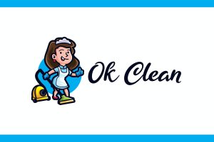 清洁保洁女佣服务卡通人物Logo设计模板v7 Ok Clean – Maid Service and Housekeeping Logo
