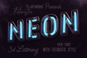 未来主义科技风格霓虹灯3D字体英文字母PNG图片v3 Futuristic Neon 3D Lettering View 3