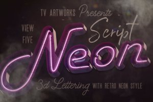 霓虹灯3D字体英文字母高清PNG图片v5 Script Neon 3D Lettering View 5