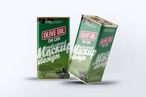 橄榄油罐头包装外观设计效果图样机模板 Tin Can Olive Oil Mock-Up