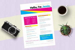 CMYK多彩风格InDesign简历模板 InDesign Resume Template (Colorful CMYK)