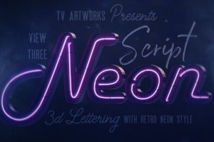 霓虹灯3D字体英文字母高清PNG图片v3 Script Neon 3D Lettering View 3