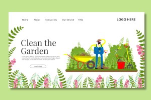 园丁主题矢量插画网站着陆页设计模板 Gardener – Landing Page