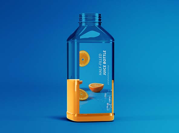 半罐透明塑料果汁瓶外观设计展示样机 Half-filled Juice Bottle Mockup