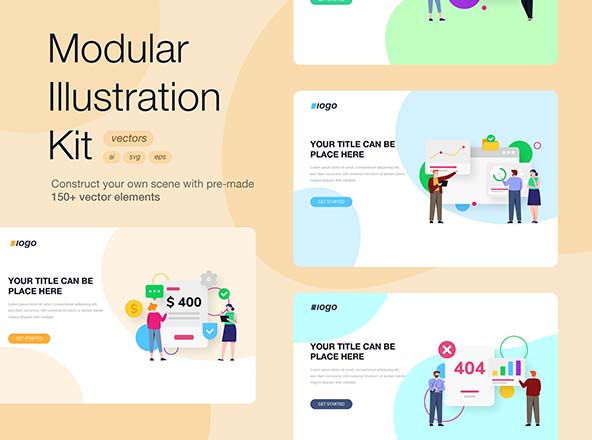 现代UI设计风格网站启动页设计工具包 Modular Illustration Kit