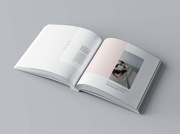 方形软封图书内页版式设计效果图样机 Square Softcover Book Mockup