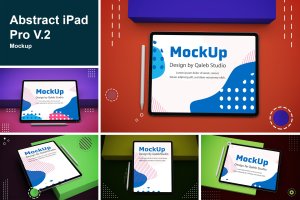 抽象设计风格iPad Pro平板电脑屏幕效果图样机v2 Abstract iPad Pro V.2 Mockup