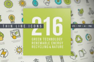 极简绿色科技主题线性矢量图标 Set of Thin Line Icons for Green Technology