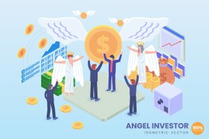天使投资者2.5D等距概念插画 Isometric Angel Investor Vector Concept