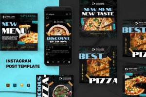 蓝黑色高端美食社交APP界面背景模板 Food Instagram