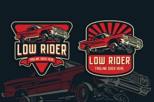 汽车改装品牌复古Logo设计模板 Low Rider Vintage Logo Template
