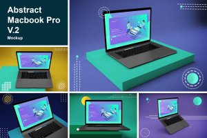 抽象背景Macbook Pro笔记本电脑样机模板v2 Abstract Macbook Pro Mockup V.2