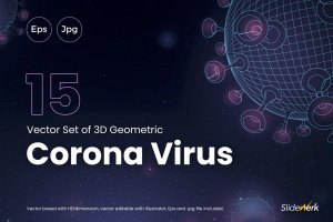 15款冠状病毒3D渲染几何图形矢量背景图素材 15 Vector Set of Corona Virus 3D Geometric Concept