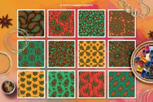 12种曼海蒂系列无缝图案矢量素材 Mehndi Collection – 12 Seamless Patterns