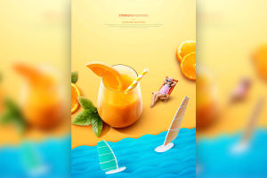儿童食品故事夏季橙汁推广海报设计模板