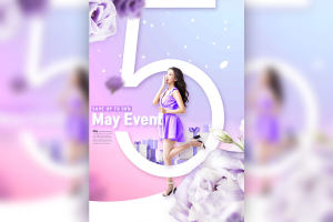 紫色花卉主题5月购物促销活动海报设计psd素材