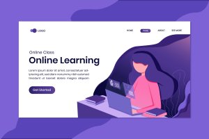 在线教育培训机构网站着陆页矢量插画 Learning Online Education Landing Page