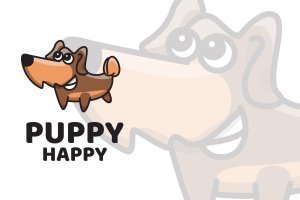 可爱标志设计系列-小狗卡通动物形象Logo设计模板 Puppy Happy Cute Logo Template