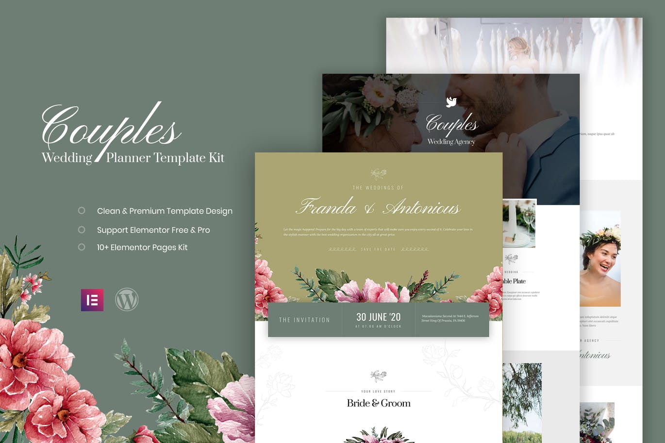 唯美情侣婚纱伴侣婚礼代理摄影策划师WordPress模板套件 Couples – Wedding Planner Template Kit