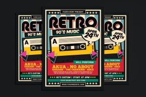 复古卡带磁带音乐主题传单设计模板 Retro Music Cassette Flyer
