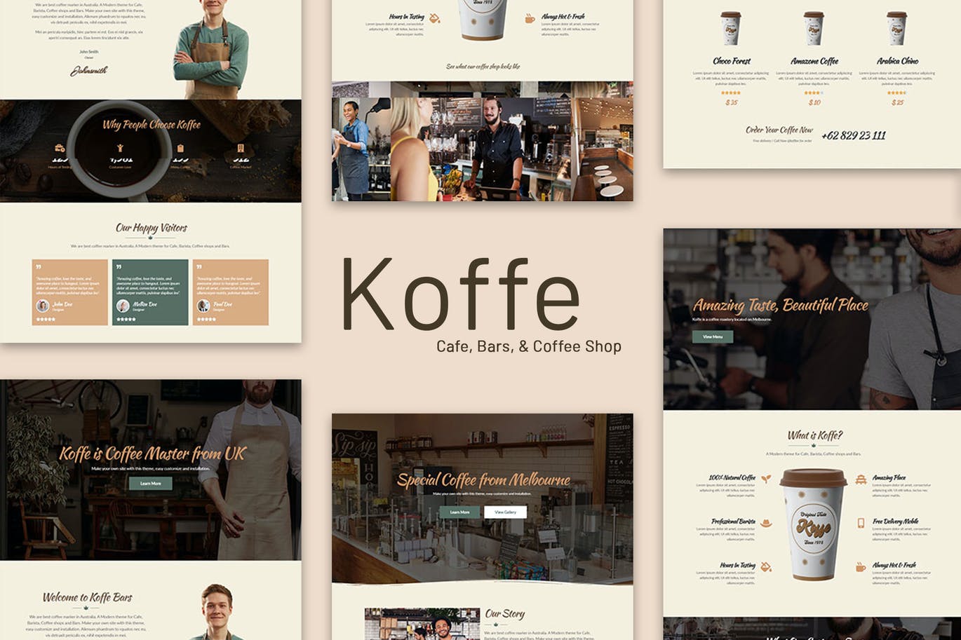 快速便捷专业高品质咖啡元素咖啡店WordPress模板工具包 Koffe – Cafe & Coffee Shop Template Kit