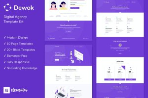 经典简约现代个性化Dewok数字代理WordPress模板套件 Dewok – Digital Agency Template Kit
