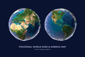 创意多边形世界欧洲＆美国地图背景图案 Polygonal World Euro & America Map