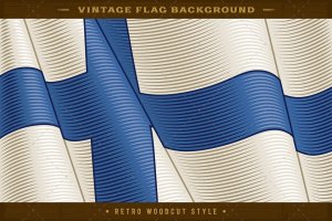 木刻风格复古芬兰国旗特写镜头背景 Vintage Flag Of Finland. Close-up Background