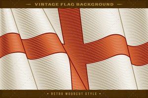木刻风格复古英国国旗特写镜头背景 Vintage Flag Of England. Close-up Background
