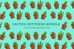 仙人掌植物图案背景包 Cactus Plant Patterns Bundle