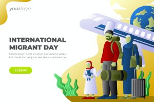 国际移民日主题网站设计矢量插画 International Migrant Day – Vector Illustration