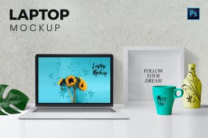 笔记本电脑屏幕网页UI设计预览PSD模板 Laptop Mockup