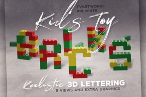 乐高积木拼凑3D立体几何字体英文字母PNG素材 Toy Bricks 3D Lettering