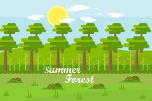 夏季森林矢量背景图素材 Summer Forest – Illustration Background