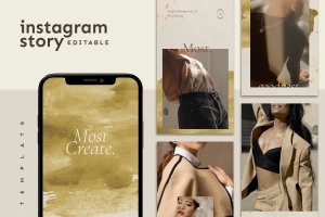 金色纹理Instagram服装品牌故事贴图模板素材 Instagram Story Template