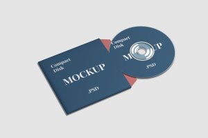CD光盘封面设计俯视图样机模板 Compact Disk Mockup High Angle View