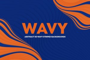 抽象3D波浪条纹橙蓝色PNG背景图素材 Abstract 3D Wavy Striped Backgrounds
