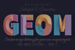 装饰3D立体几何字体英文字母PNG素材v2 Decorative Geometry – 3D Lettering – View 2