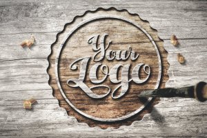 实木材质背景Logo设计油漆印刷效果图样机v1 Wood Logo Mockup 001