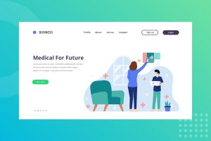 未来医疗主题着陆页插画矢量素材 Medical for future Landing Page