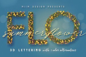 夏日花卉编织3D字母英文字体PNG素材 Summer Flower – 3D Lettering
