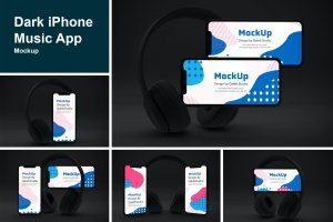 黑色背景iPhone音乐应用程序页面设计模板 Dark iPhone Music App Mockup