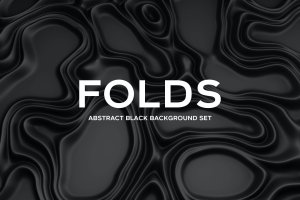 时尚艺术概念橡胶冲压黑色3D渲染背景 Folds – Abstract Black Background Set
