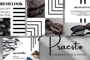 太阳镜&墨镜广告促销Instagram帖子&故事社交贴图模板 Praesto Instagram Post and Stories