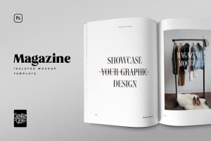 极简主义服装杂志内页排版设计样机模板 Minimalistic Magazine Spread Mockup