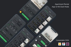 线上公寓租赁App UI组合套件 Apartment Rental App UI Kit Dark Mode