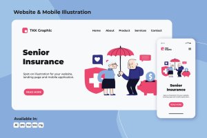 涂鸦风格老年人/老年公民保险APP UI套件 Elderly/ Senior citizen insurance web and mobile