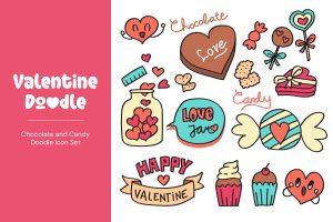 情人节巧克力&糖果涂鸦插画素材 Valentine Chocolate and Candy Doodles
