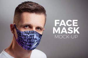 真人模特佩戴口罩印花图案设计样机模板 Face Mask Mock-up