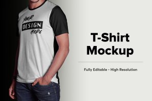 男士圆领T恤穿着效果图样机模板 T-Shirt Mockup 1.0